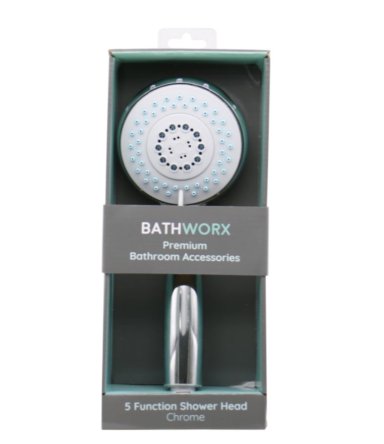 Bathworx 5 Function Shower Head White/Chrome